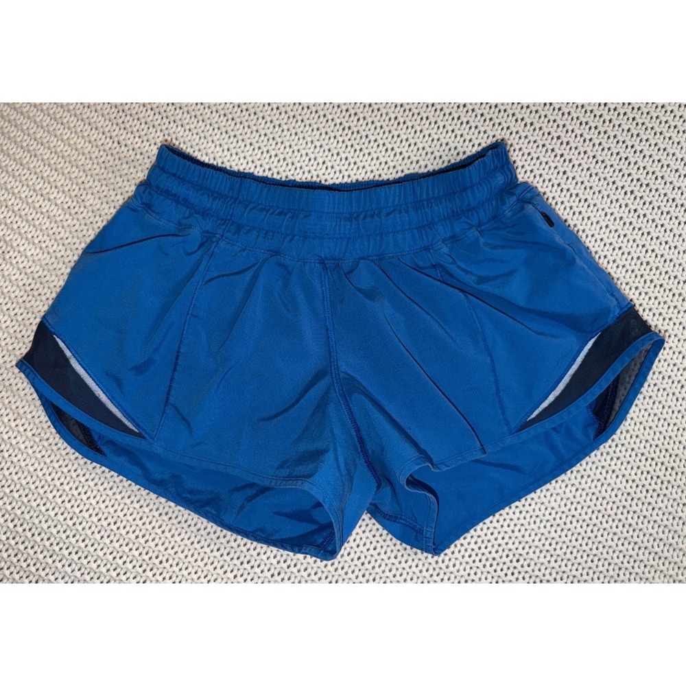 Lululemon Tracker Short V 4" Blue Running Shorts Smocked Waist Women Size 4